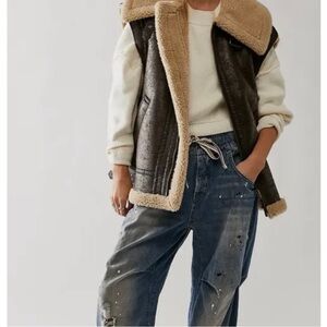 Free People Bad Habits Brown Shearling-Lined Jacket-medium